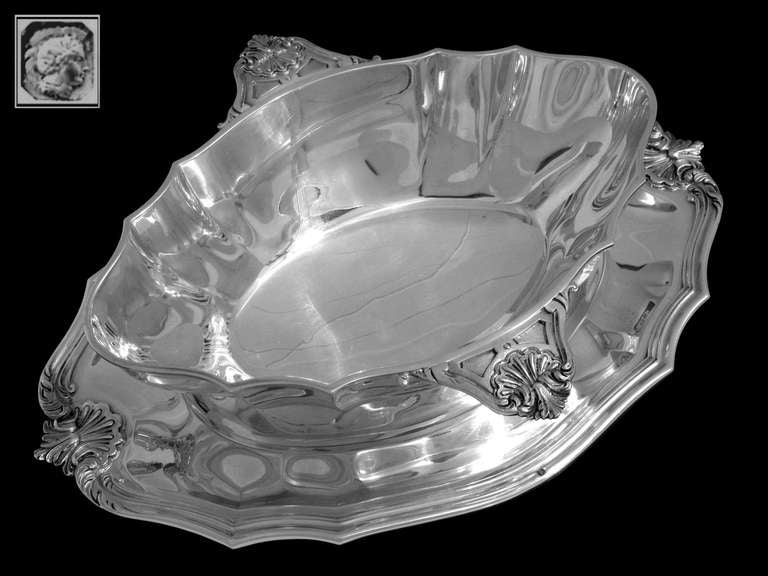 Art Deco CARDEILHAC/CHRISTOFLE French All Sterling Silver Gravy/Sauce Boat w/Tray Rococo