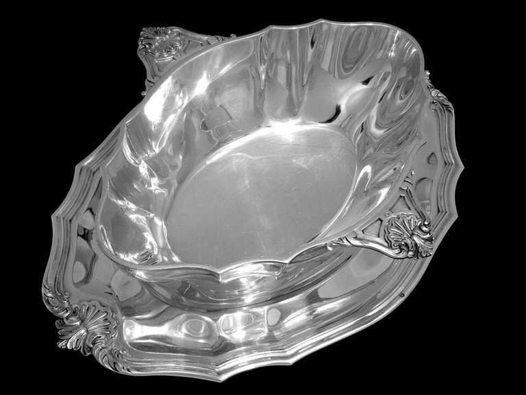 CARDEILHAC/CHRISTOFLE French All Sterling Silver Gravy/Sauce Boat w/Tray Rococo 1
