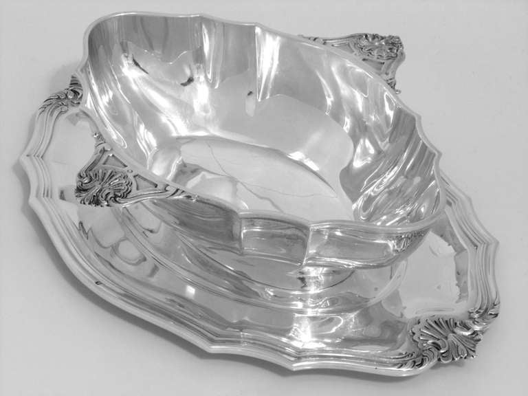 Women's or Men's CARDEILHAC/CHRISTOFLE French All Sterling Silver Gravy/Sauce Boat w/Tray Rococo