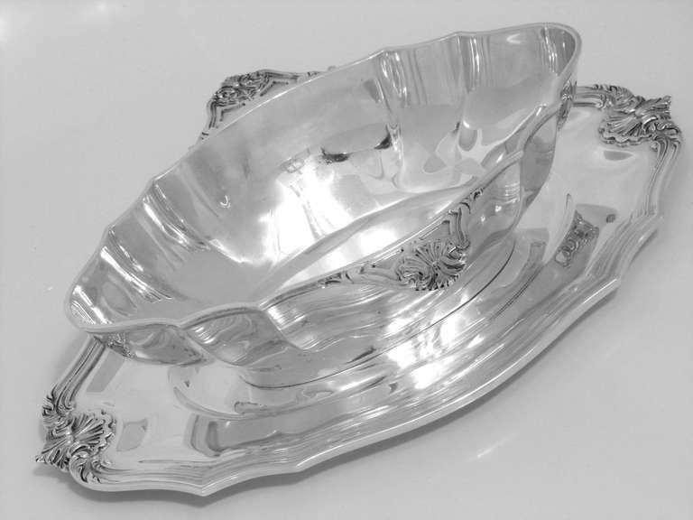 CARDEILHAC/CHRISTOFLE French All Sterling Silver Gravy/Sauce Boat w/Tray Rococo 4