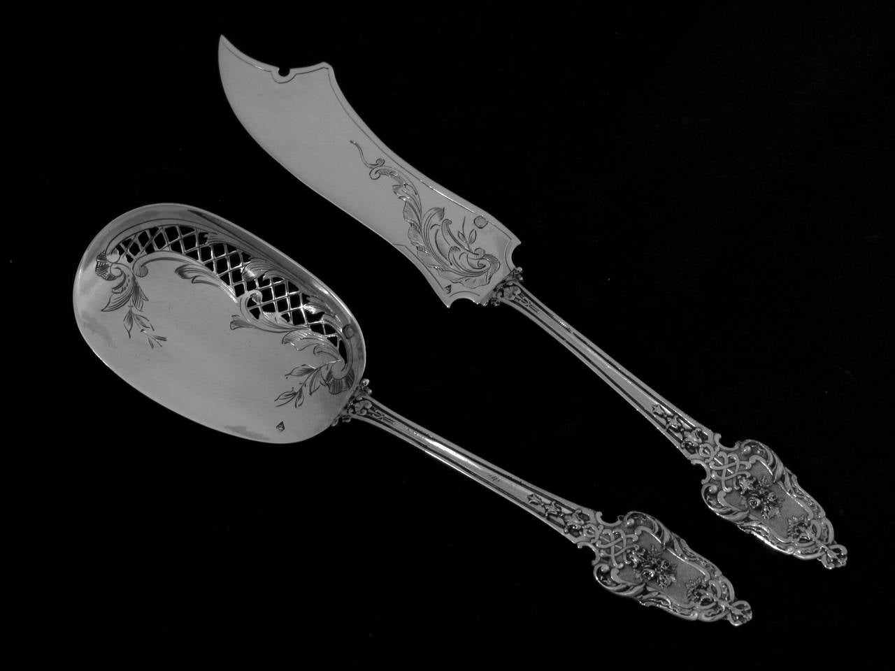 Neoclassical Labat French All Sterling Silver Dessert Hors D'oeuvre Set 4 pc w/box Louis XVI For Sale