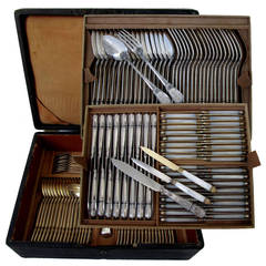 French Sterling Silver Vermeil Flatware Set 145 pc Chest Musical Instruments