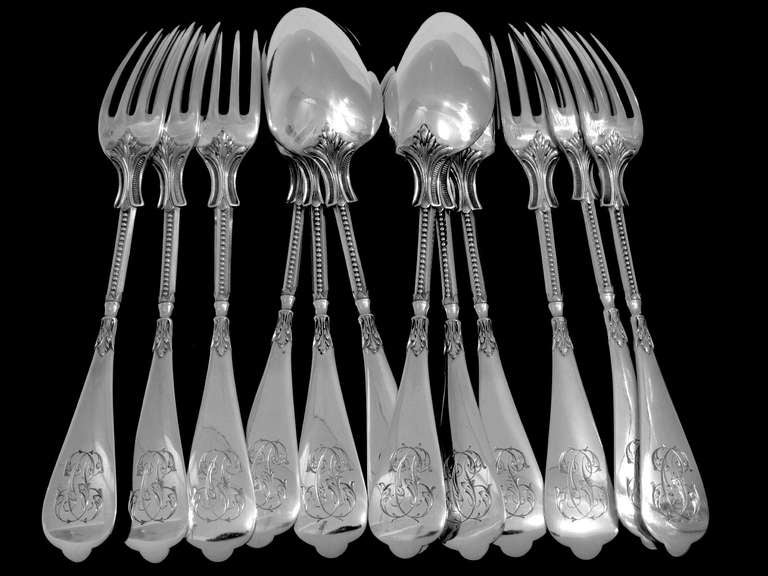 LINZELER French Sterling Silver Flatware Set 48 pc w/chests Neo Classical For Sale 2