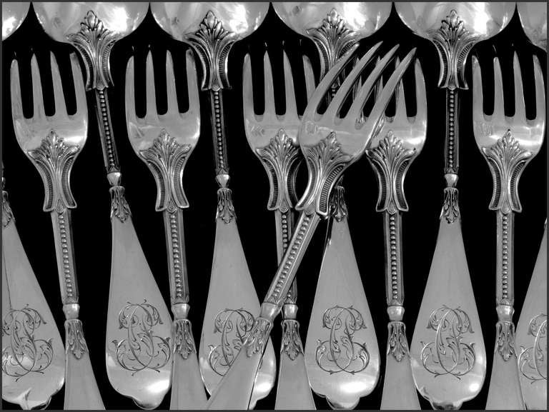 LINZELER French Sterling Silver Flatware Set 48 pc w/chests Neo Classical For Sale 3