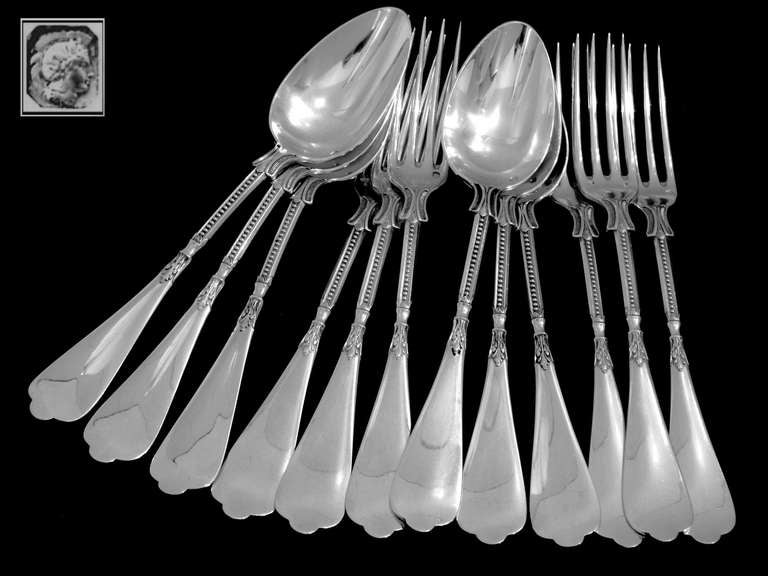 LINZELER French Sterling Silver Flatware Set 48 pc w/chests Neo Classical For Sale 4