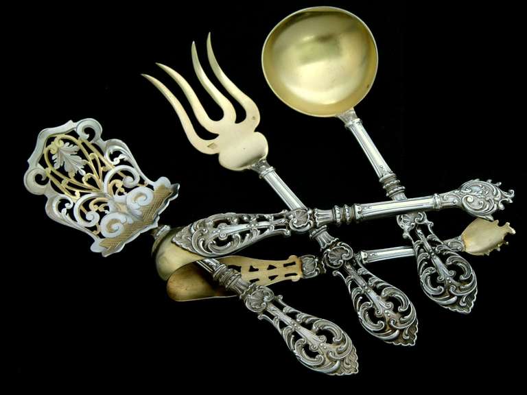 Top Quality French All Sterling Silver Vermeil Dessert Set 4 pc w/original box 2