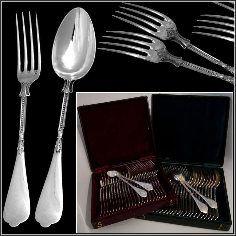 LINZELER French Sterling Silver Flatware Set 48 pc w/chests Neo Classical For Sale 5