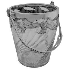 Debain Rare French Sterling Silver Crystal Ice Bucket Seaweed Pattern