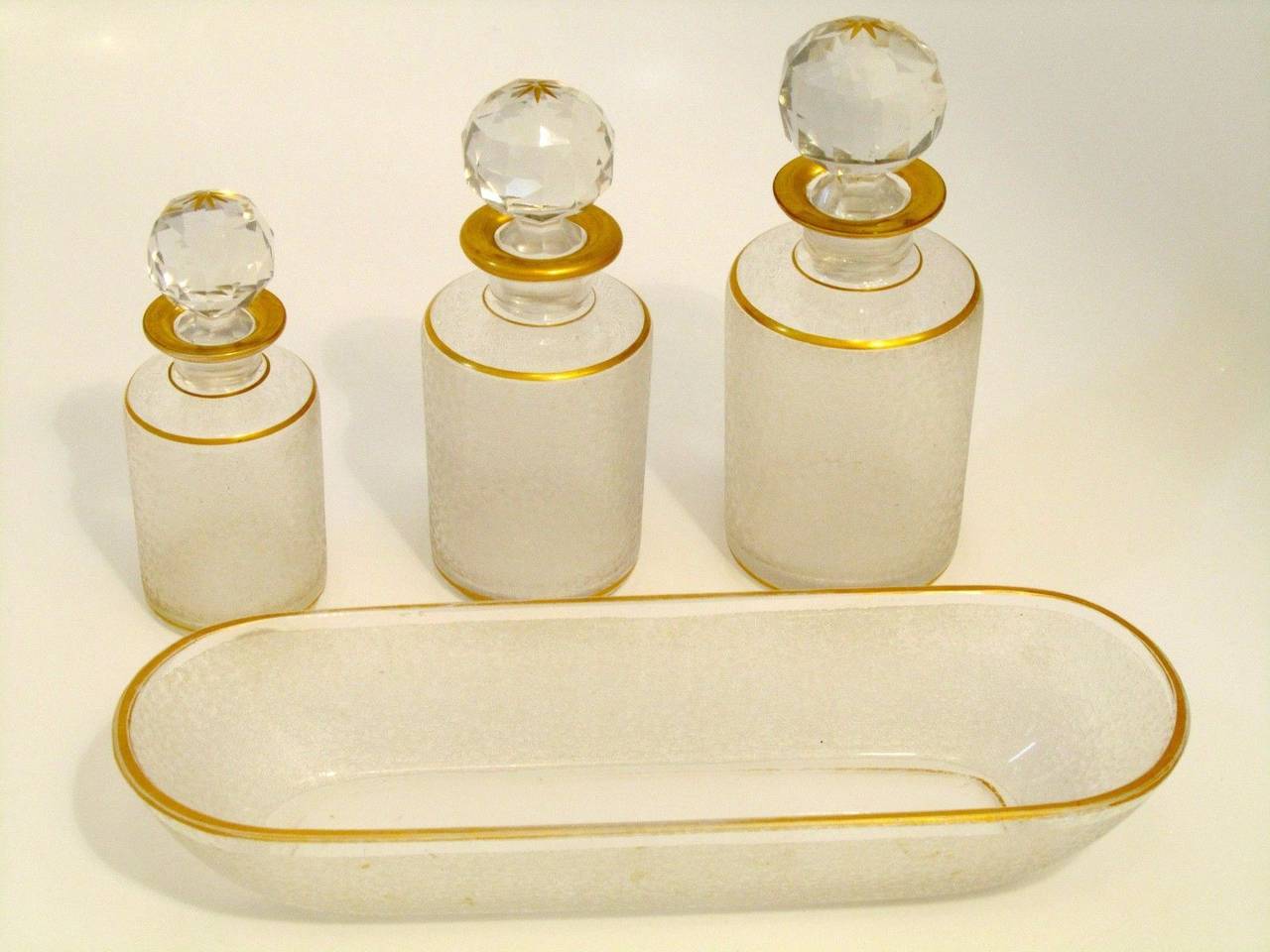 St. Louis Antique French Gold Enamel Crystal Dresser / Vanity Perfume Set 4 pc 3