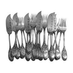 Fabulous French Sterling Silver Fish Flatware Set 24 pc Vine Leaves pattern