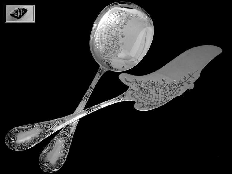 PUIFORCAT Top French All Sterling Silver Ice Cream Set 2 pc Rococo In Good Condition For Sale In Triaize, Pays de Loire