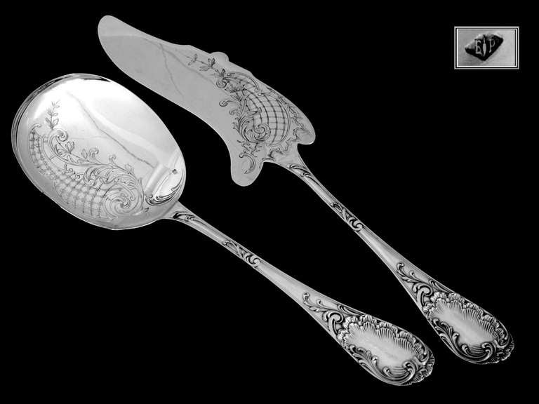 PUIFORCAT Top French All Sterling Silver Ice Cream Set 2 pc Rococo For Sale 1