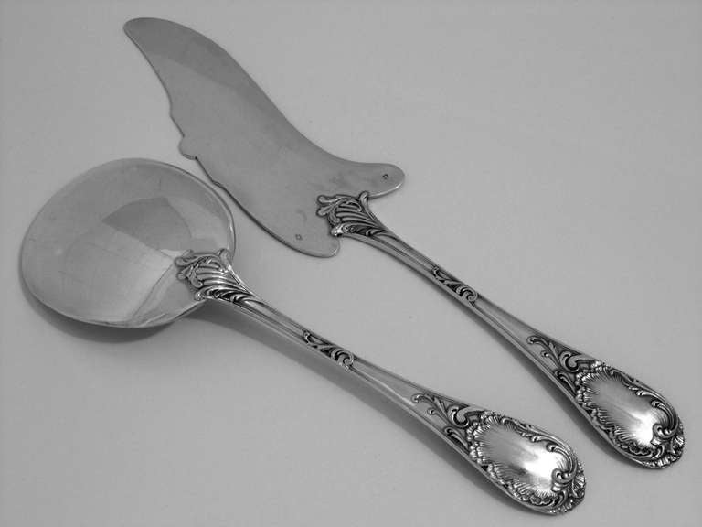 PUIFORCAT Top French All Sterling Silver Ice Cream Set 2 pc Rococo For Sale 2