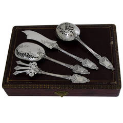 Labat French All Sterling Silver Dessert Hors D'oeuvre Set 4 pc w/box Louis XVI