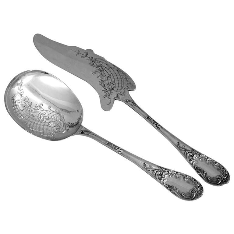 PUIFORCAT Top French All Sterling Silver Ice Cream Set 2 pc Rococo For Sale