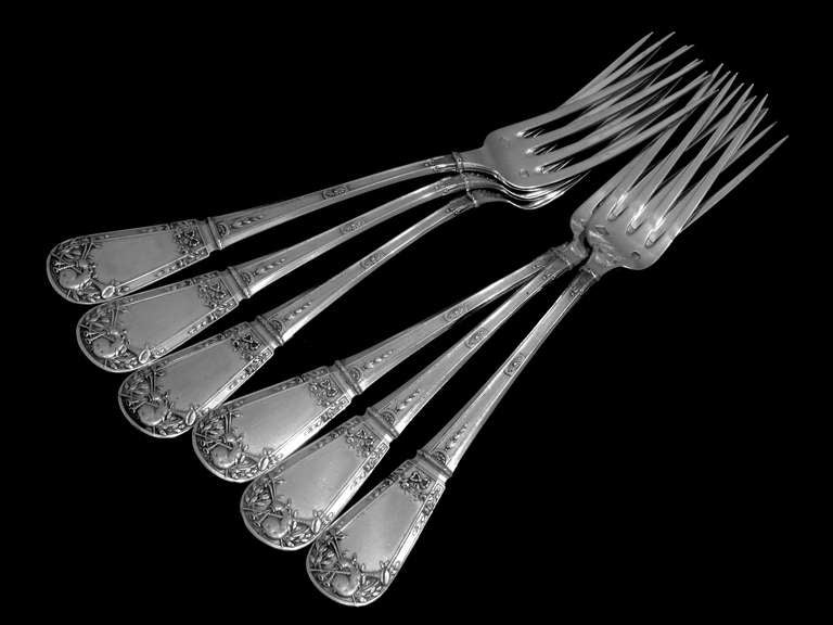 Fabulous French Sterling Silver Dessert Flatware 12 pc w/box Musical Instruments For Sale 1