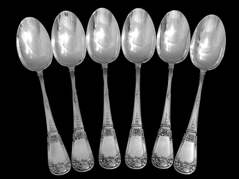 Fabulous French Sterling Silver Dessert Flatware 12 pc w/box Musical Instruments For Sale 2