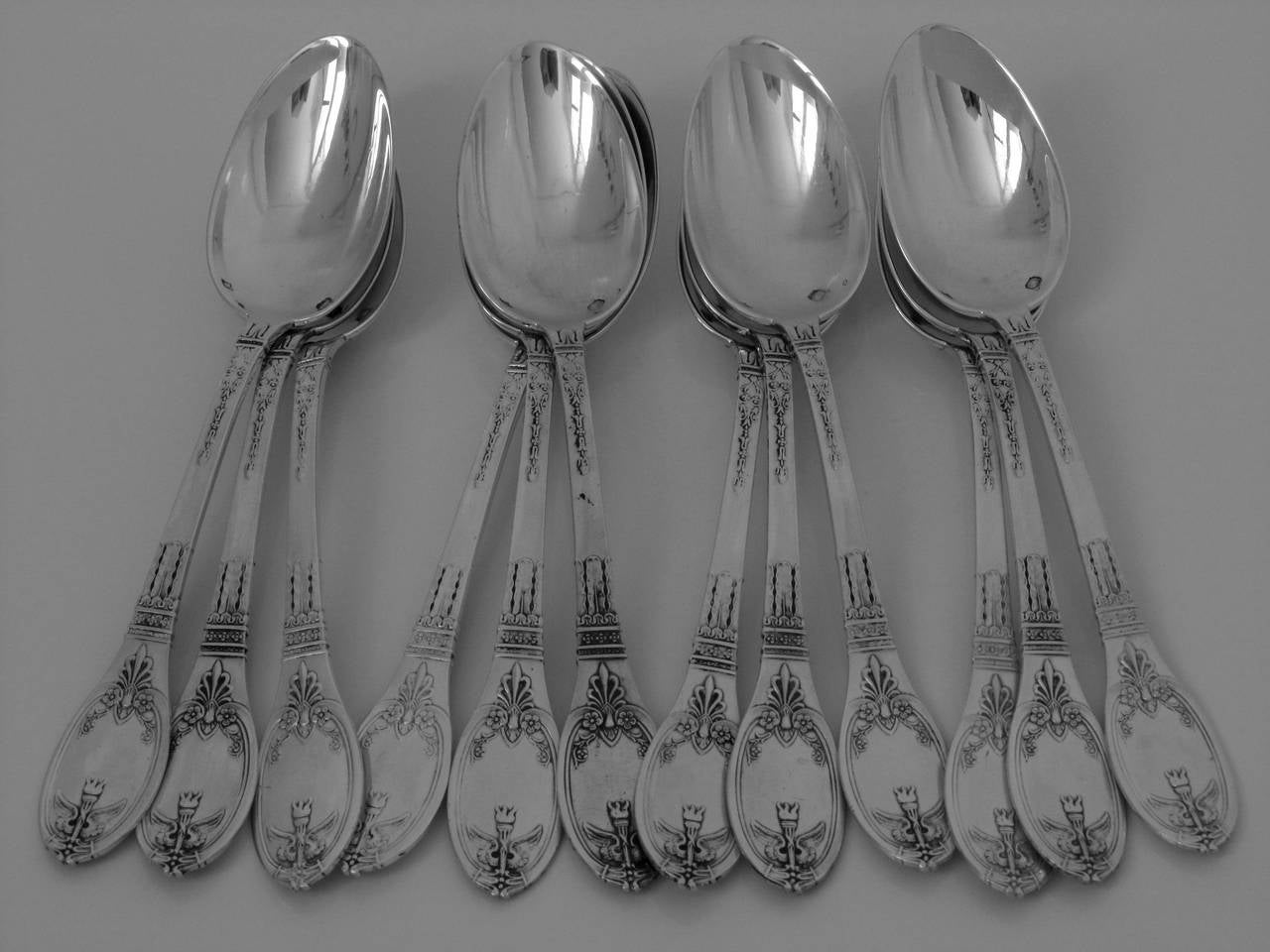 Lapparra French Sterling Silver Tea/Coffee Spoons Set 12 pc w/box Empire 3