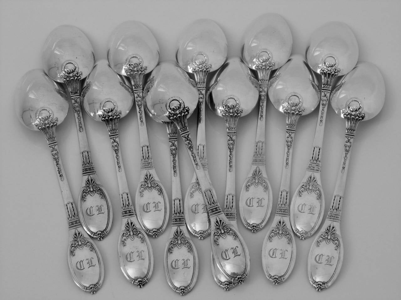 Lapparra French Sterling Silver Tea/Coffee Spoons Set 12 pc w/box Empire 1