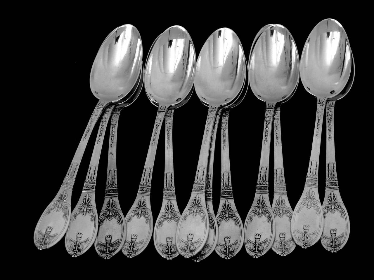 Lapparra French Sterling Silver Tea/Coffee Spoons Set 12 pc w/box Empire 4