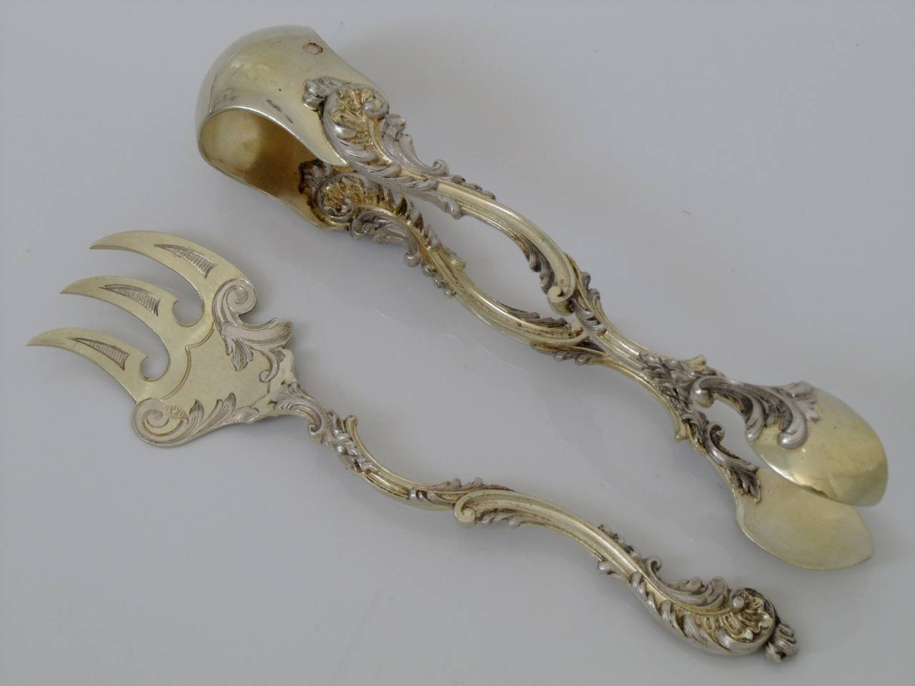 Debain French All Sterling Silver Vermeil Dessert Set 4 pc Asymmetrical Rococo In Good Condition For Sale In Triaize, Pays de Loire