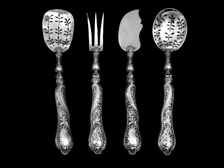 BONNESCOEUR French All Sterling Silver Hors D'oeuvre Set 4 pc Rococo In Good Condition In Triaize, Pays de Loire
