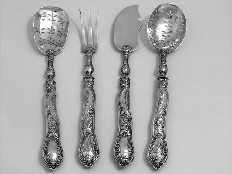 Women's or Men's BONNESCOEUR French All Sterling Silver Hors D'oeuvre Set 4 pc Rococo