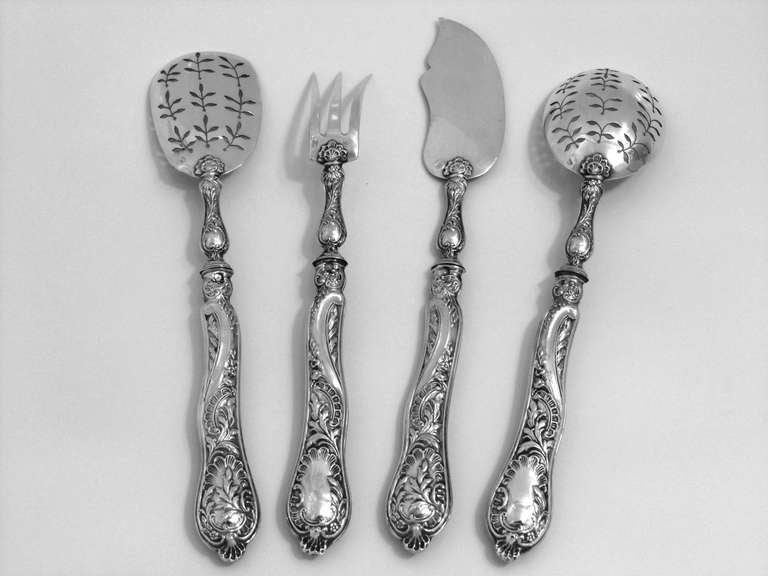 Art Nouveau BONNESCOEUR French All Sterling Silver Hors D'oeuvre Set 4 pc Rococo