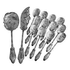 HUIGNARD Exceptional French All Sterling Silver Ice Cream Set 14 pc Art Nouveau