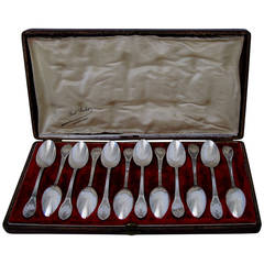 Antique Lapparra French Sterling Silver Tea/Coffee Spoons Set 12 pc w/box Empire