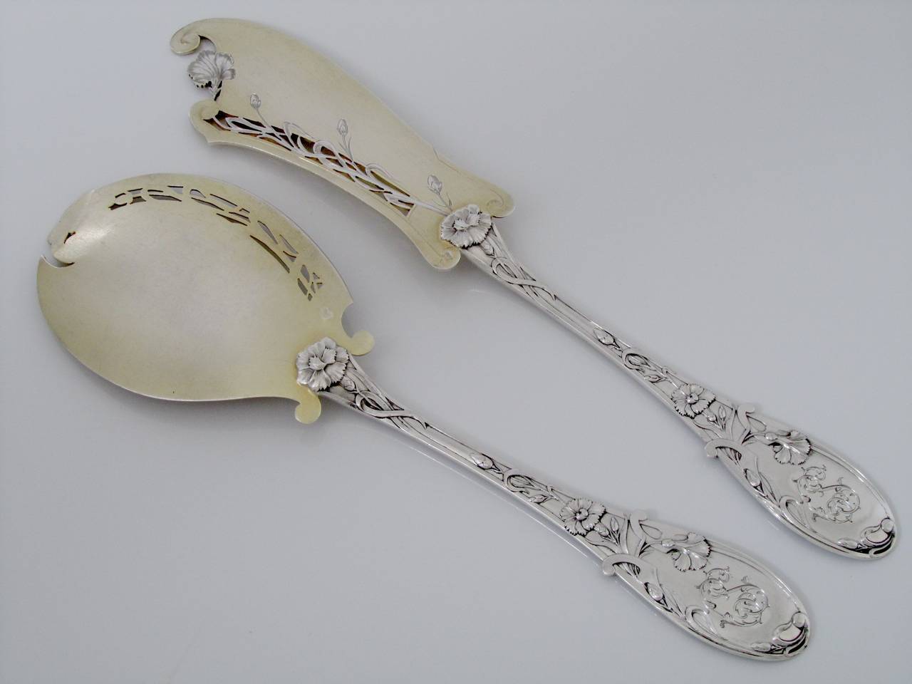 Labat Rare French All Sterling Silver Vermeil Ice Cream Set 2 pc Art Nouveau For Sale 1