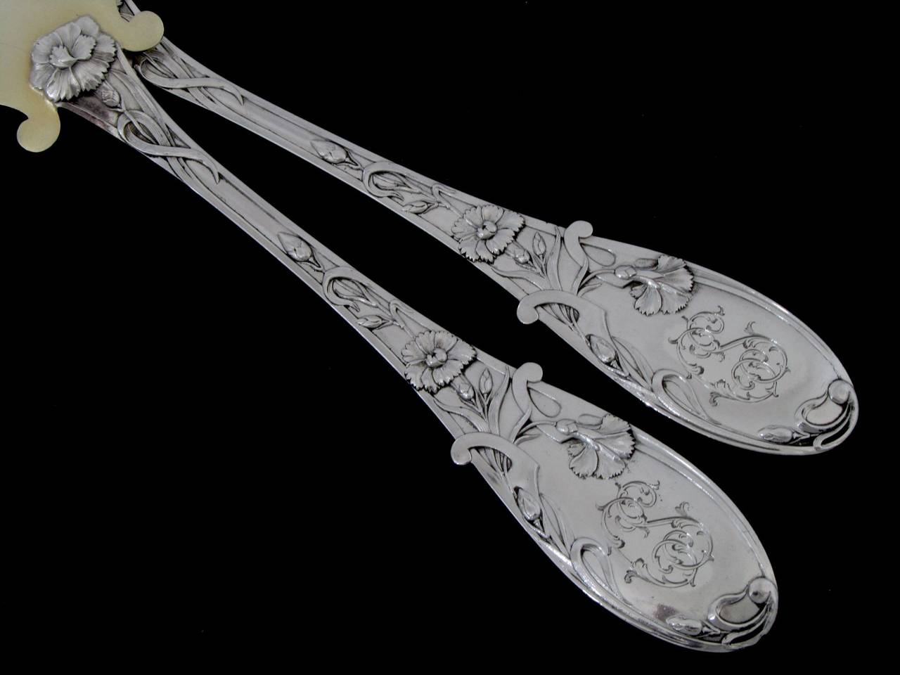 Labat Rare French All Sterling Silver Vermeil Ice Cream Set 2 pc Art Nouveau In Good Condition For Sale In Triaize, Pays de Loire