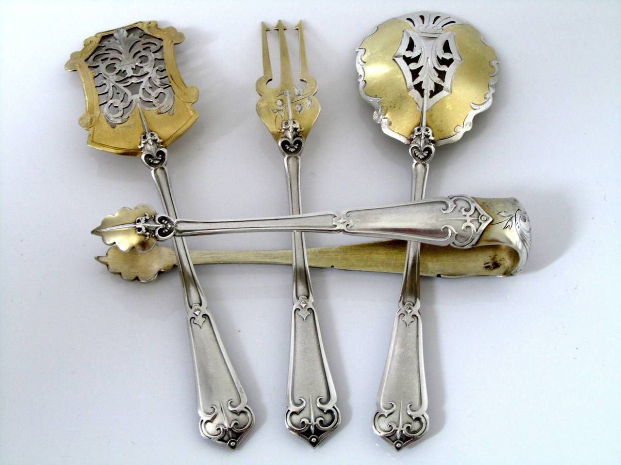 Soufflot French All Sterling Silver Dessert Hors D'oeuvre Set 4 pc w/box Ferrure 1