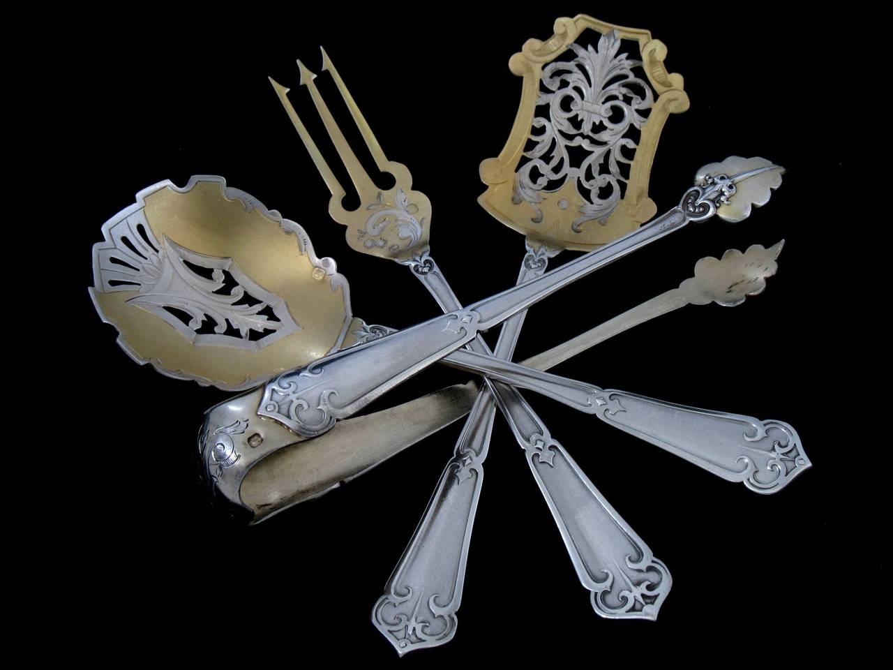 Soufflot French All Sterling Silver Dessert Hors D'oeuvre Set 4 pc w/box Ferrure 4