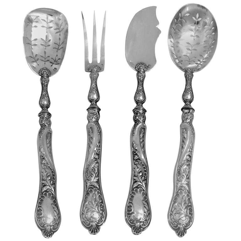 BONNESCOEUR French All Sterling Silver Hors D'oeuvre Set 4 pc Rococo