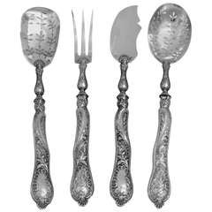 Antique BONNESCOEUR French All Sterling Silver Hors D'oeuvre Set 4 pc Rococo