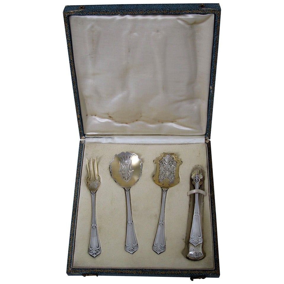 Soufflot French All Sterling Silver Dessert Hors D'oeuvre Set 4 pc w/box Ferrure