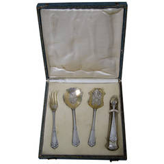 Soufflot French All Sterling Silver Dessert Hors D'oeuvre Set 4 pc w/box Ferrure