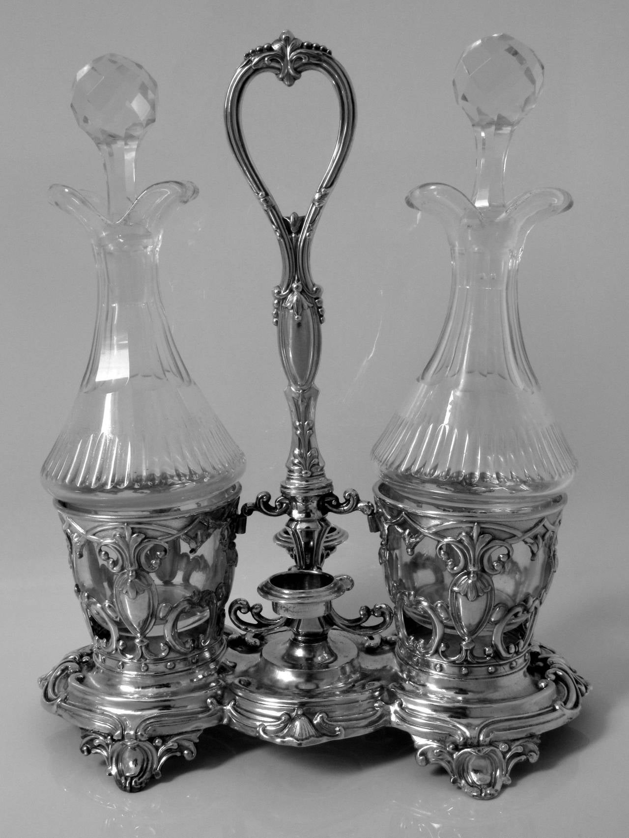 Gorgeous French Sterling Silver Oil and Vinegar Cruet Set Louis XVI For Sale 4