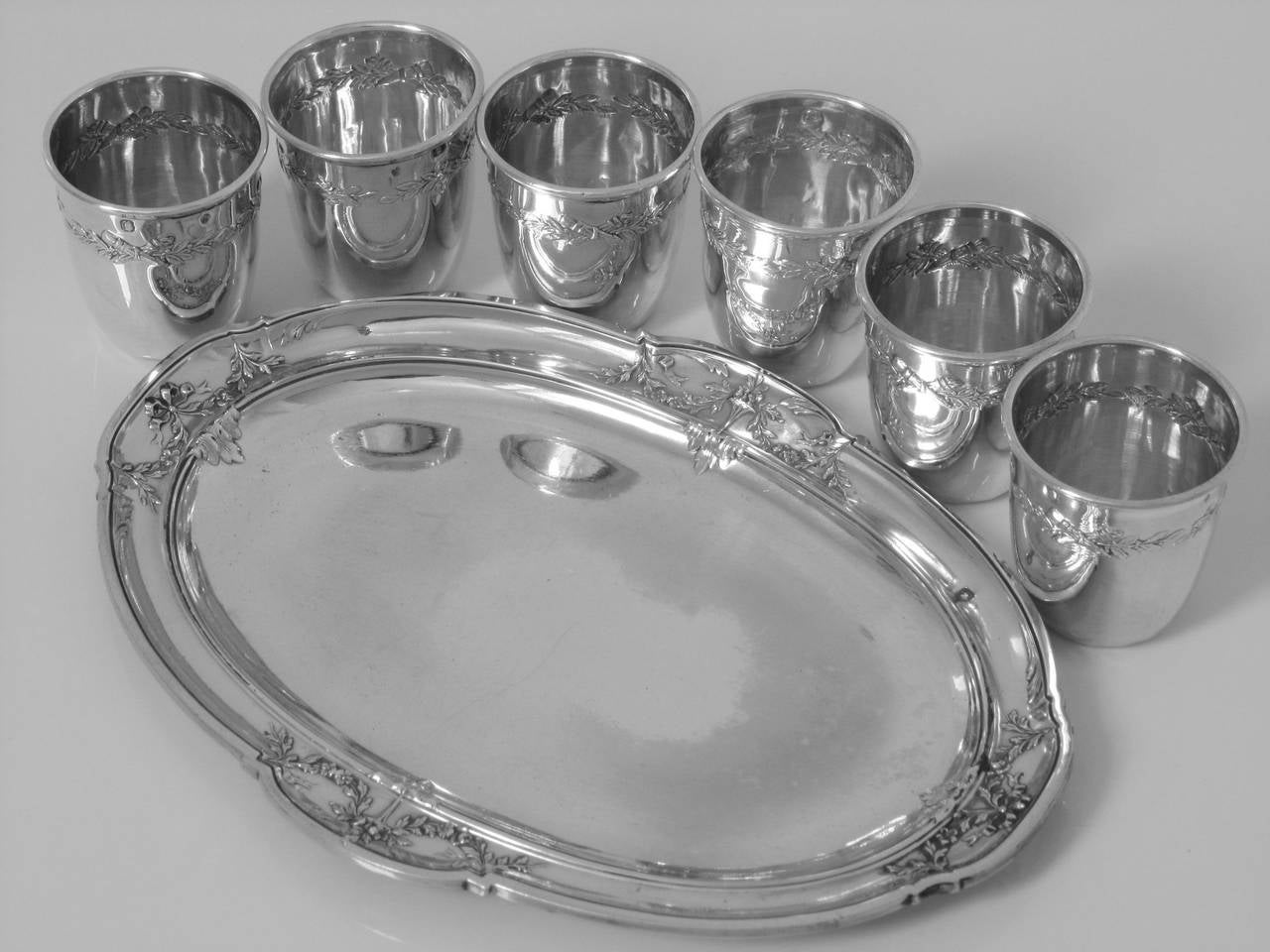 Bergeron French All Sterling Silver Liquor Cups 6 pc w/ Original Tray Louis XVI 2