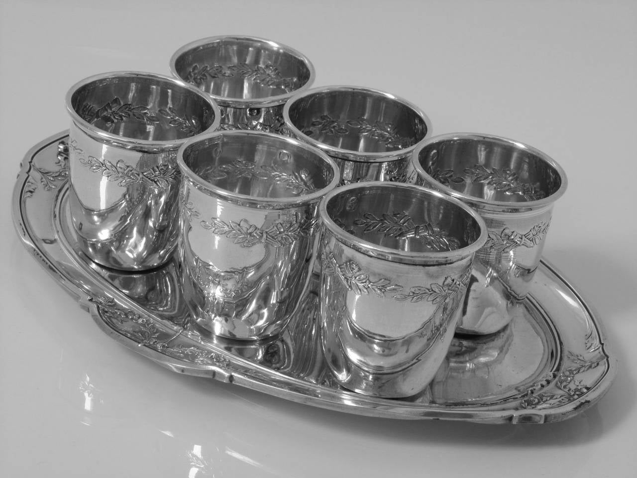Bergeron French All Sterling Silver Liquor Cups 6 pc w/ Original Tray Louis XVI 4