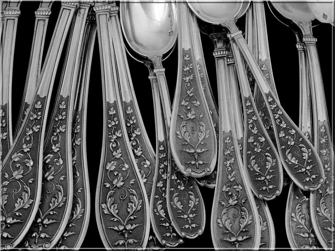 Henin Incredible French Sterling Silver Flatware Set 61 pc Mascaron with Chest 5