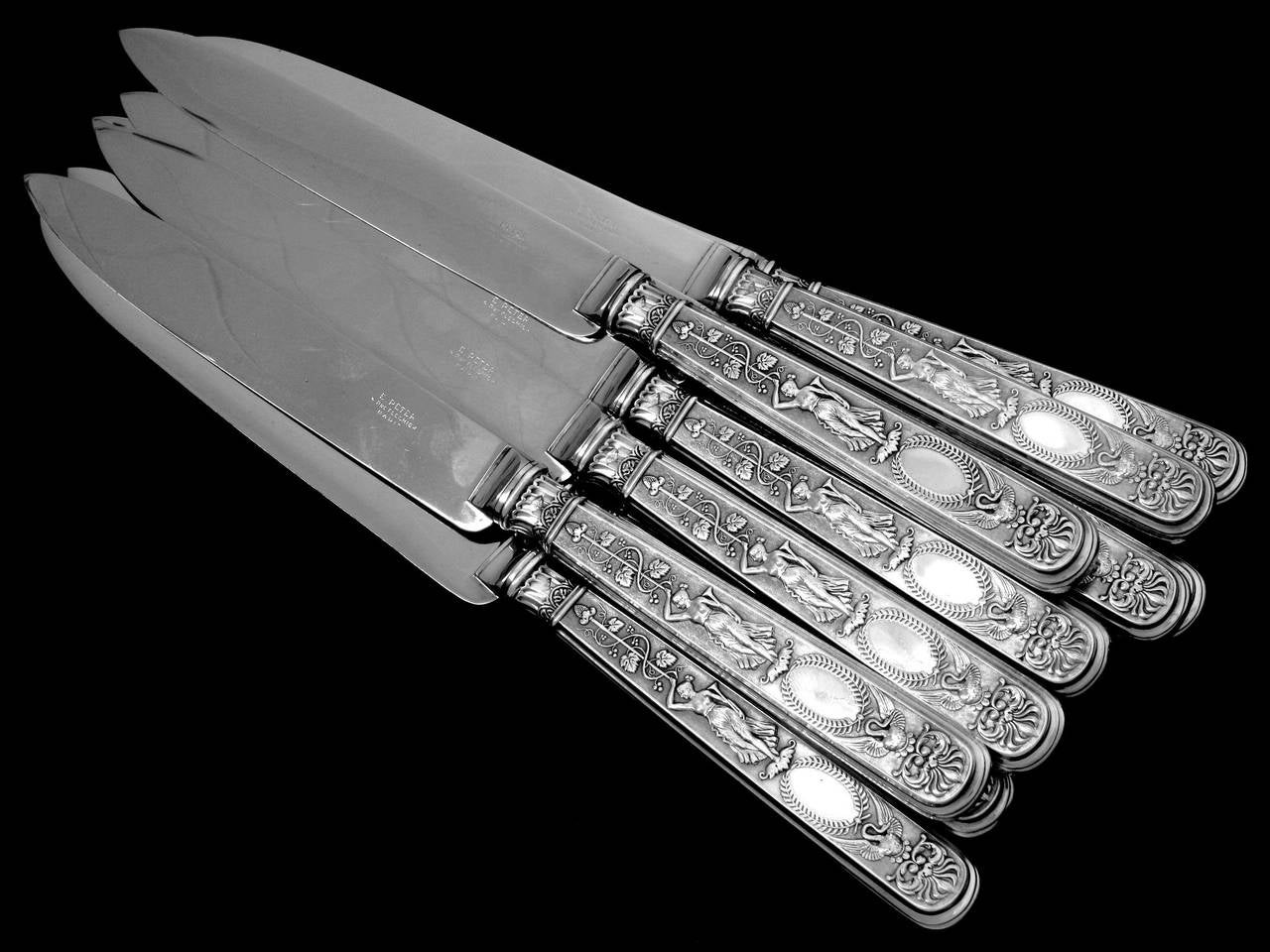 Queille Masterpiece French Sterling Silver Dinner Flatware 36 pc Swan, Putti 1