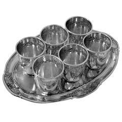 Bergeron French All Sterling Silver Liquor Cups 6 pc w/ Original Tray Louis XVI