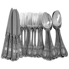Antique Queille Masterpiece French Sterling Silver Dinner Flatware 36 pc Swan, Putti
