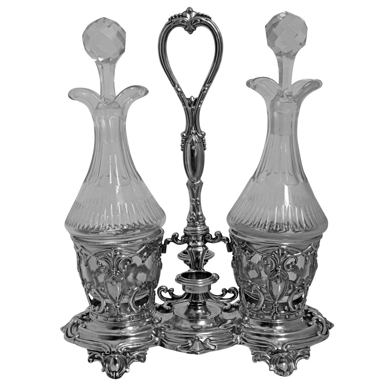 Gorgeous French Sterling Silver Oil and Vinegar Cruet Set Louis XVI For Sale
