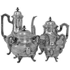 Tetard Fabulous French All Sterling Silver Tea & Coffee Service 4 pc Bacchus
