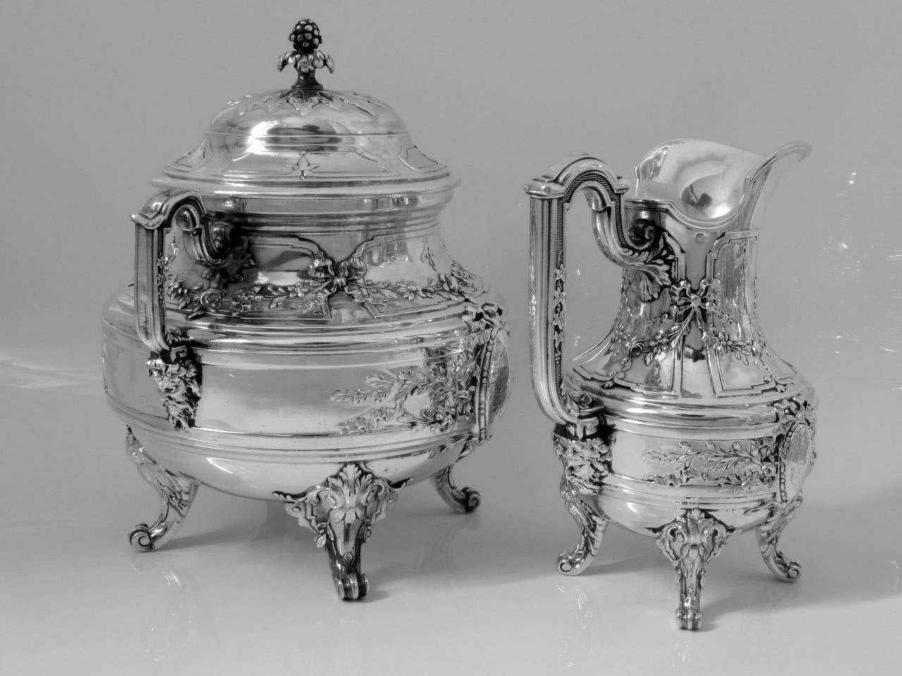 Tetard Fabulous French All Sterling Silver Tea & Coffee Service 4 pc Bacchus 3