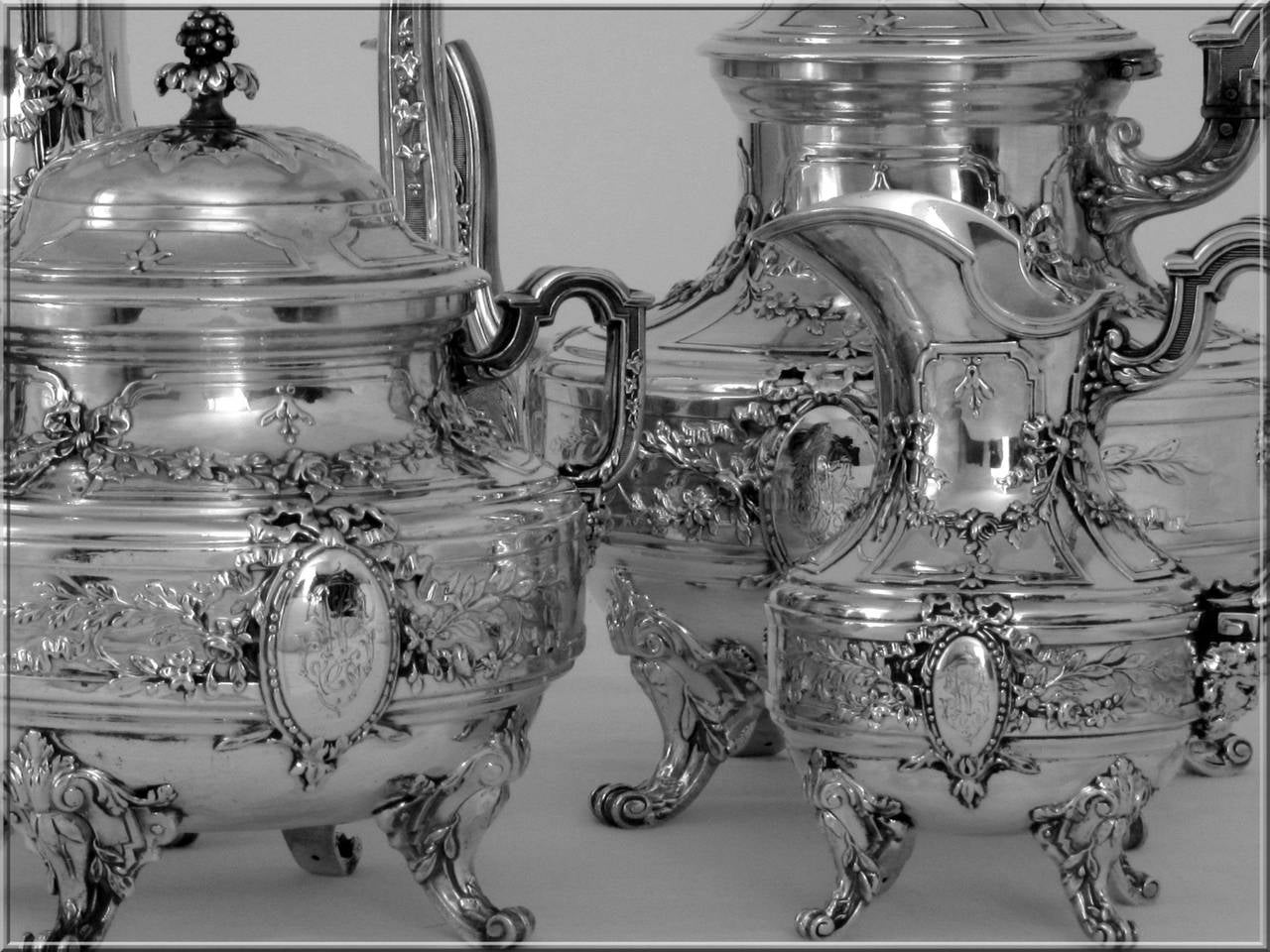 Women's or Men's Tetard Fabulous French All Sterling Silver Tea & Coffee Service 4 pc Bacchus
