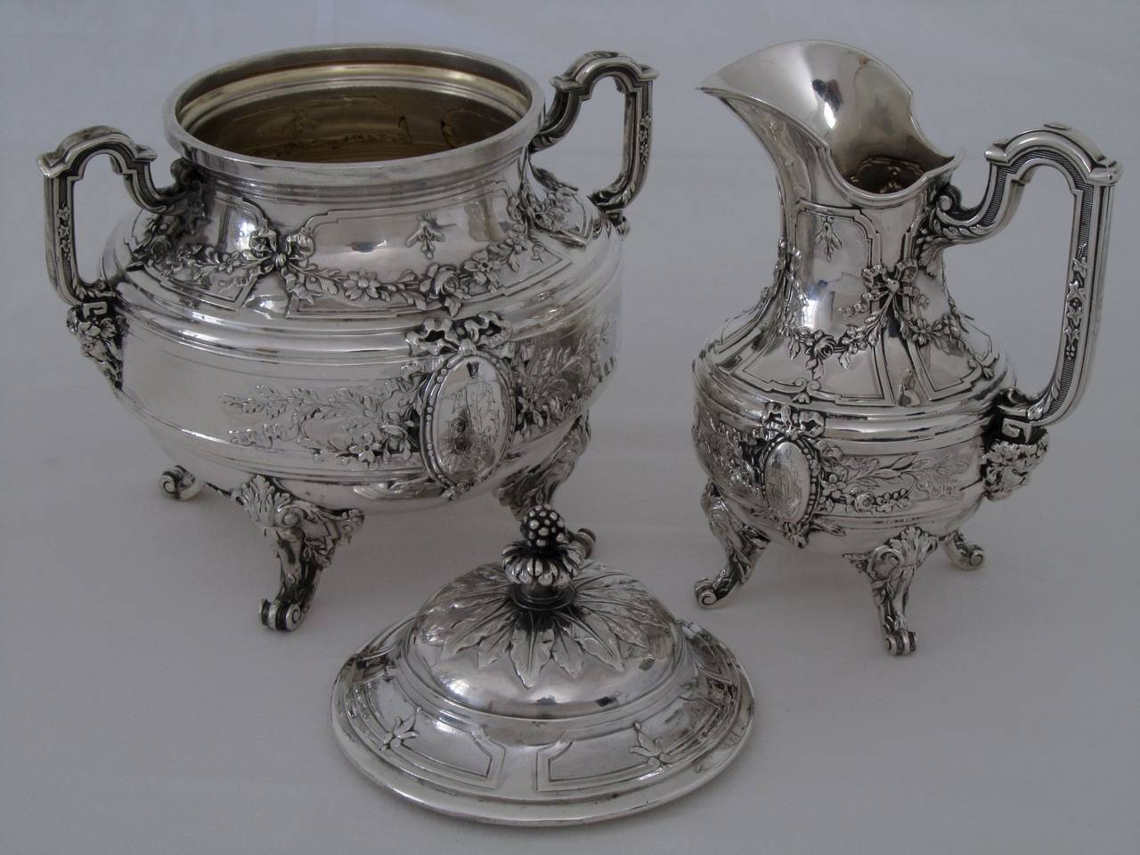 Tetard Fabulous French All Sterling Silver Tea & Coffee Service 4 pc Bacchus 5